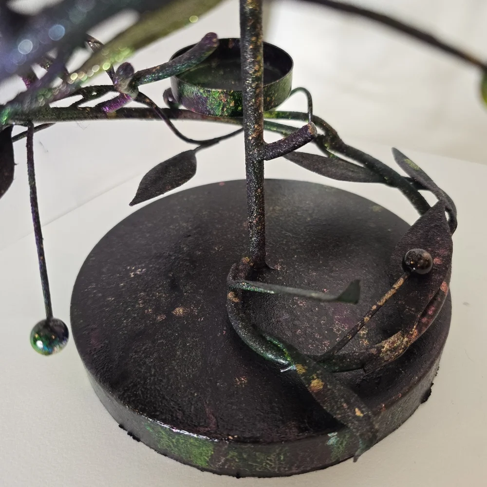 HANDCRAFTED Upcycled Metal Tea Light Candle Holder HANDPAINTED Table Art Decor